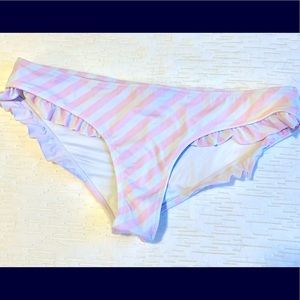 Victorias Secret Pink Stripped Bikini Bottoms with Ruffles, Size Medium
